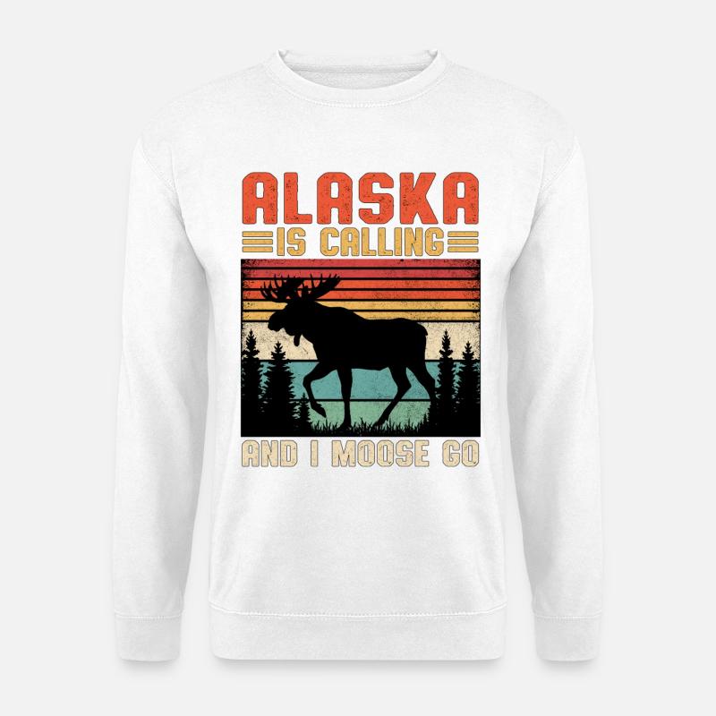 Alaska Ruft: Elch auf Wanderschaft - Unisex Pullover - Weiß