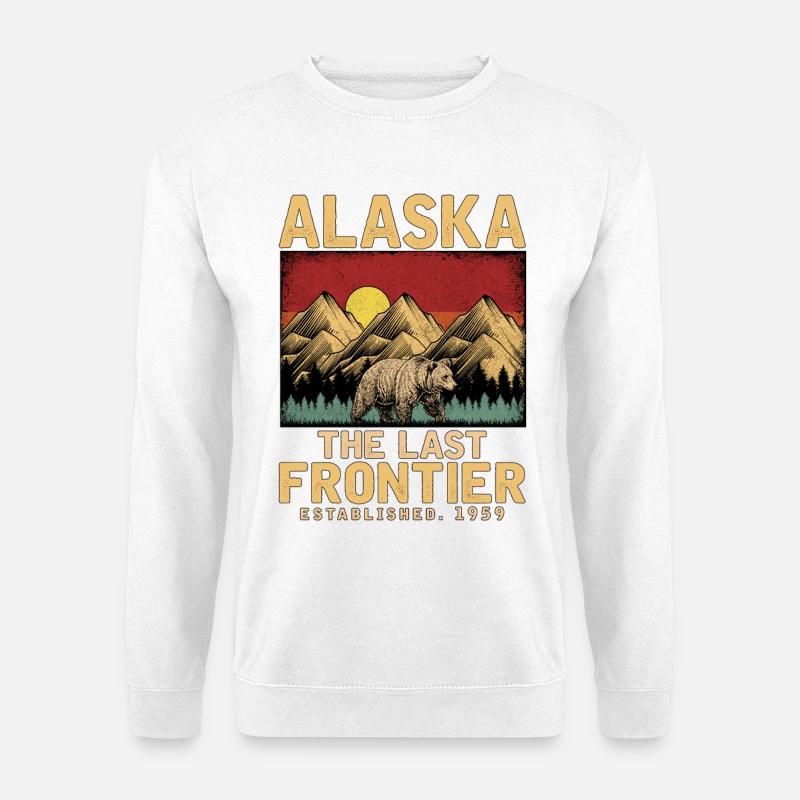 Alaska Gebirgslandschaft mit Bär - Unisex Pullover - Weiß