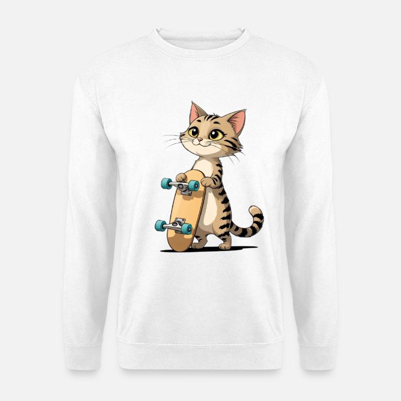 Kätzchen mit Skateboard Illustration - Unisex Pullover - Weiß