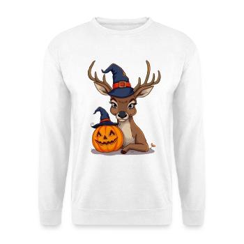 Halloween Reh mit Kürbiskopf und Hexenhut - Unisex Pullover - Weiß - Vorne