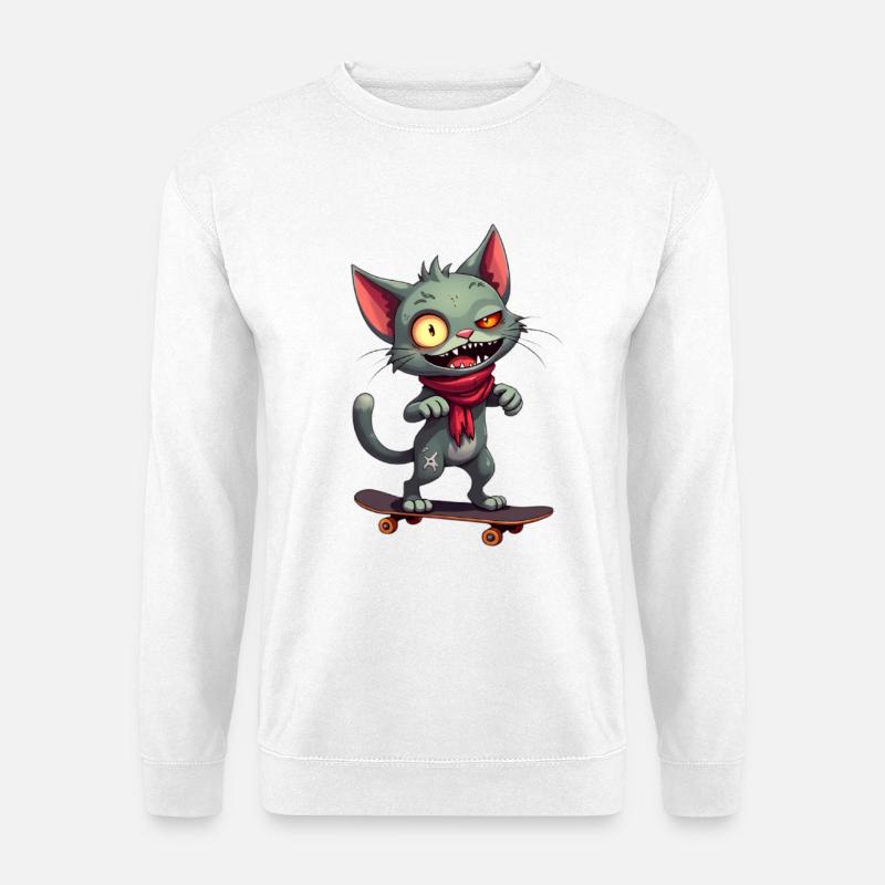 Gruselige Skateboard-Katze - Unisex Pullover - Weiß
