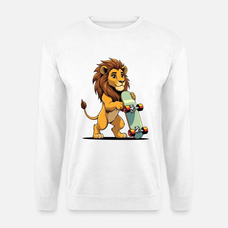 Löwen-Skateboard-Illustration für Kinder - Unisex Pullover - Weiß