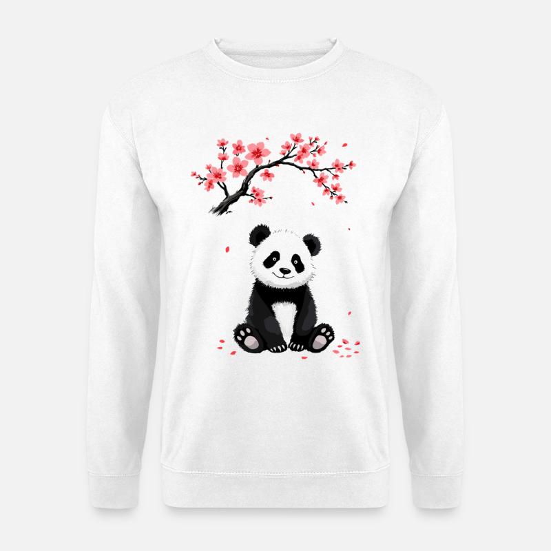 Panda, Pandabär, Japanisch, Kirschblüten - Unisex Pullover - Weiß