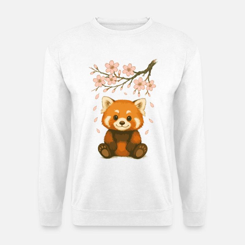 Roter Panda, Pandabär, Japanisch, Kirschblüten - Unisex Pullover - Weiß