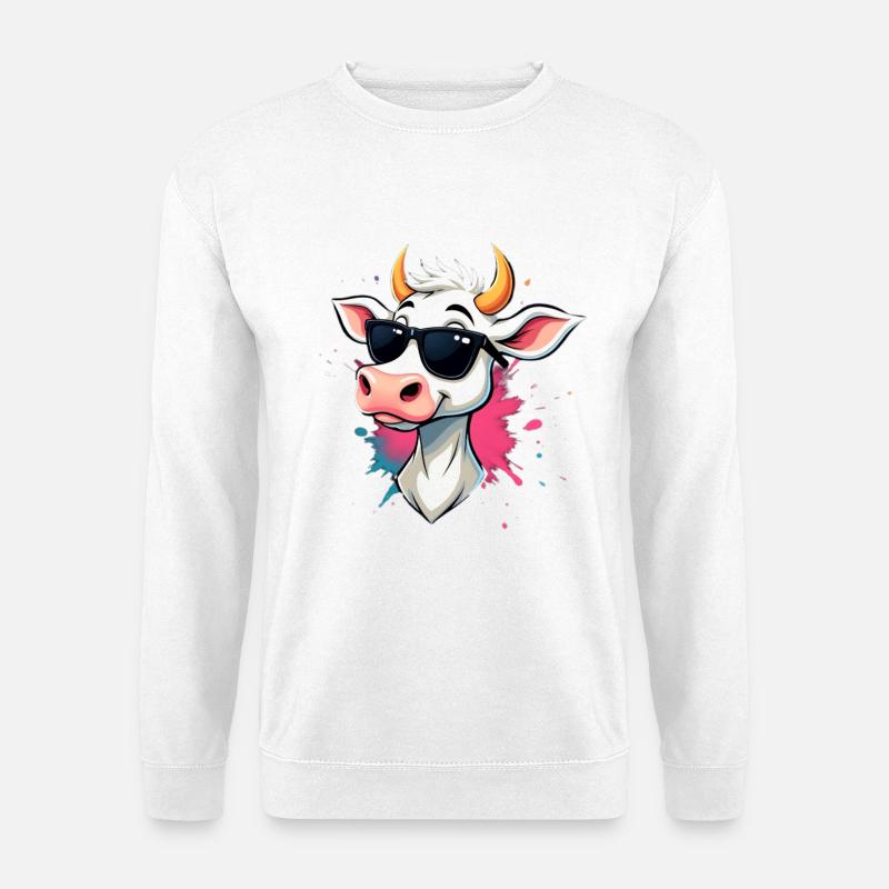 Chilling with sunglasses cow - Unisex Sweatshirt - white