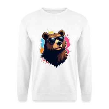 Bär mit Sonnenbrille und Farbexplosion - Unisex Pullover - Weiß - Vorne
