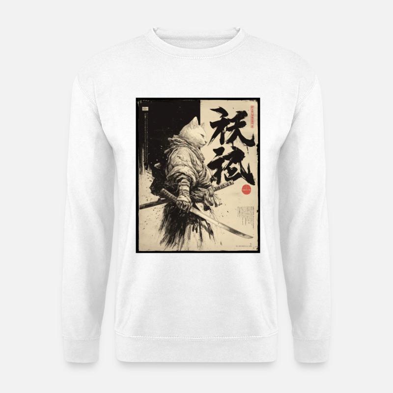 Samurai Katze, Japanischer Krieger & Kämpfer - Unisex Pullover - Weiß