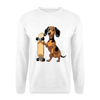 Dackel mit Skateboard Design - Unisex Pullover - Weiß - Vorne