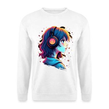 Neon Anime Portrait with Headphones - Unisex Sweatshirt - white - Front