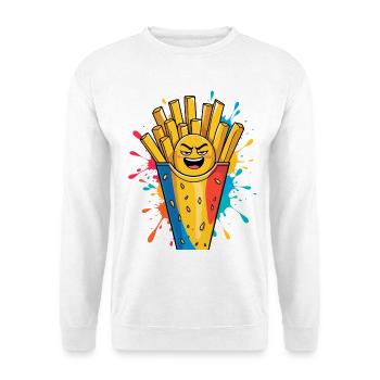 Lachende Pommes Frites Cartoon Design - Unisex Pullover - Weiß - Vorne