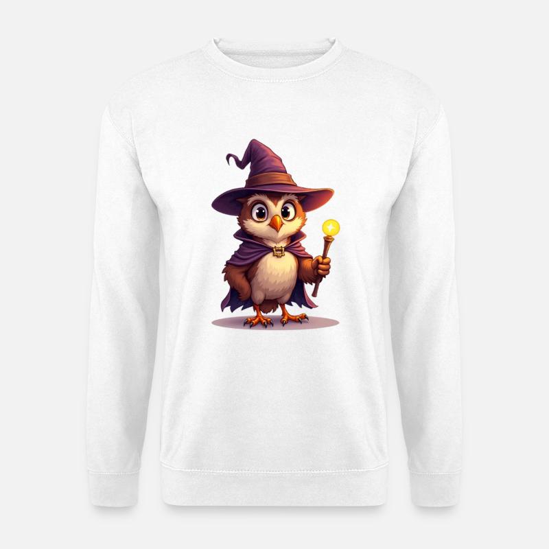 Magical owl wizard with magic wand - Unisex Sweatshirt - white