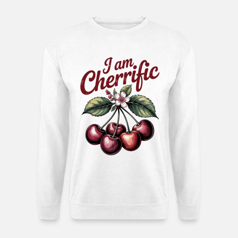 I Am Cherrific – Boho Kirschen Wortspiel Vintage - Unisex Pullover - Weiß