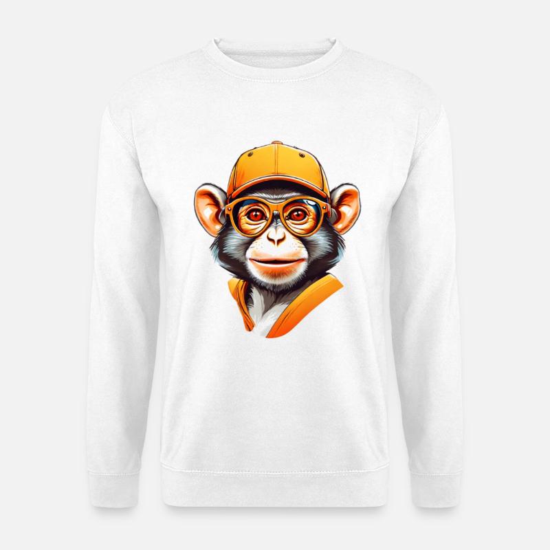 Cool Affe mit Cap und Brille - Unisex Pullover - Weiß