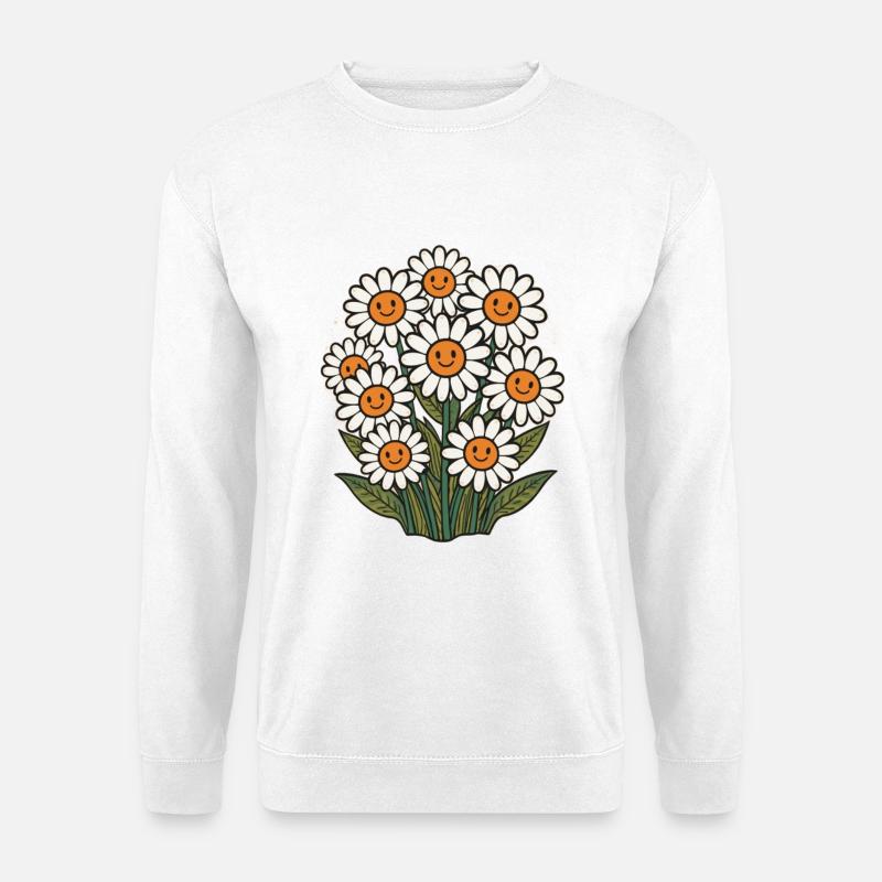Fröhliche Blumen mit Smileys - Unisex Pullover - Weiß