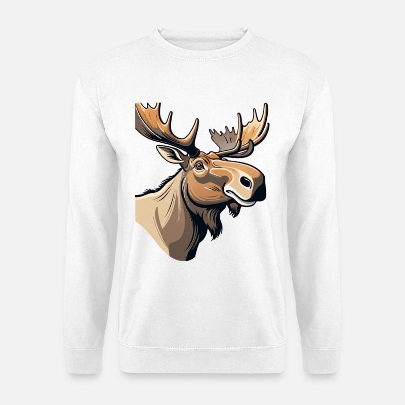 Ausdrucksstarker Elch mit charakteristischem Blick - Unisex Pullover - Weiß
