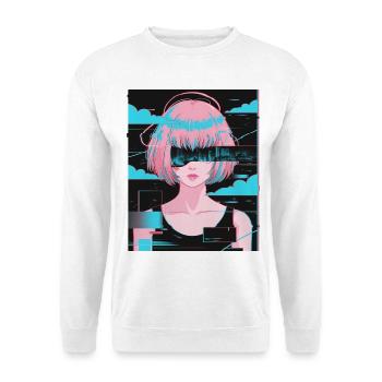 Anime Girl Vaporwave Glitch Esthétique Motif - Sweat-shirt Unisexe - blanc - Devant