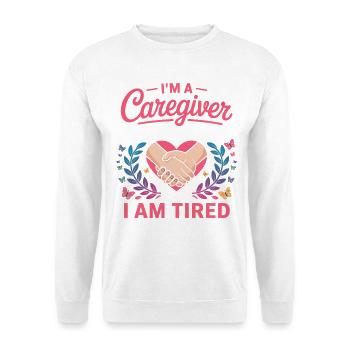 Caregiver Herz Durchhalten Bis Fertig - Unisex Pullover - Weiß - Vorne - Alina (178cm) & Michal (187cm)