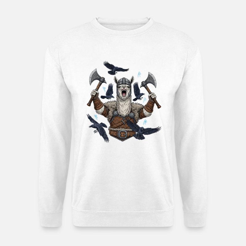 Viking Alpaca Berserker with Ravens - Unisex Sweatshirt - white