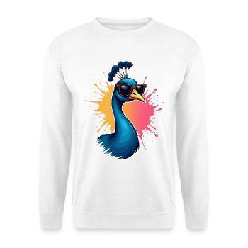 Cooler Influencer-Peacock mit Sonnenbrille - Unisex Pullover - Weiß - Vorne