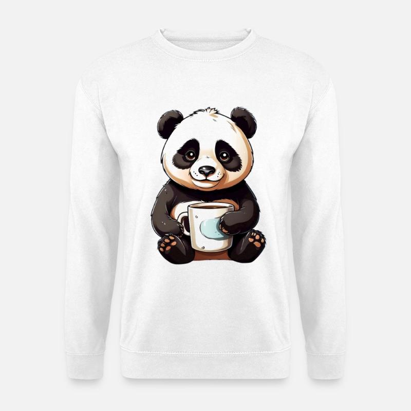 Kuschel-Panda mit Kaffeetasse - Unisex Pullover - Weiß