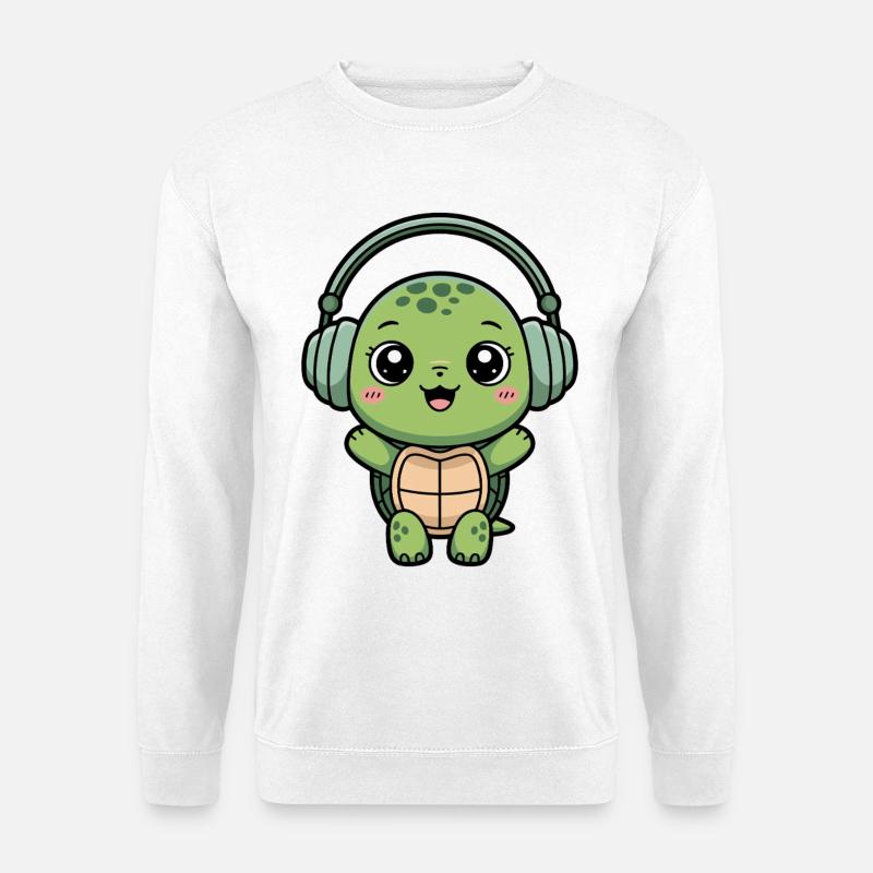 Niedliche Schildkröte Mit Kopfhörern - Unisex Pullover - Weiß