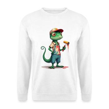 Chameleon painter cartoon with paint roller - Unisex Sweatshirt - white - Front