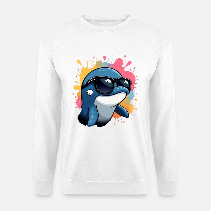 Cooler Delfin mit Sonnenbrille - Unisex Pullover - Weiß