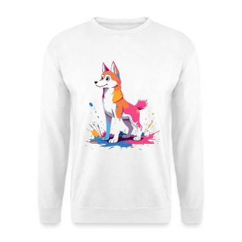 Bunter Kreativ-Hund mit Farbklecksen - Unisex Pullover - Weiß - Vorne
