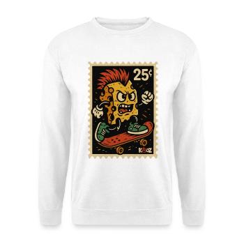 Skateboard Pizza Monster Punk Käse - Unisex Pullover - Weiß - Vorne - Alina (178cm) & Michal (187cm)