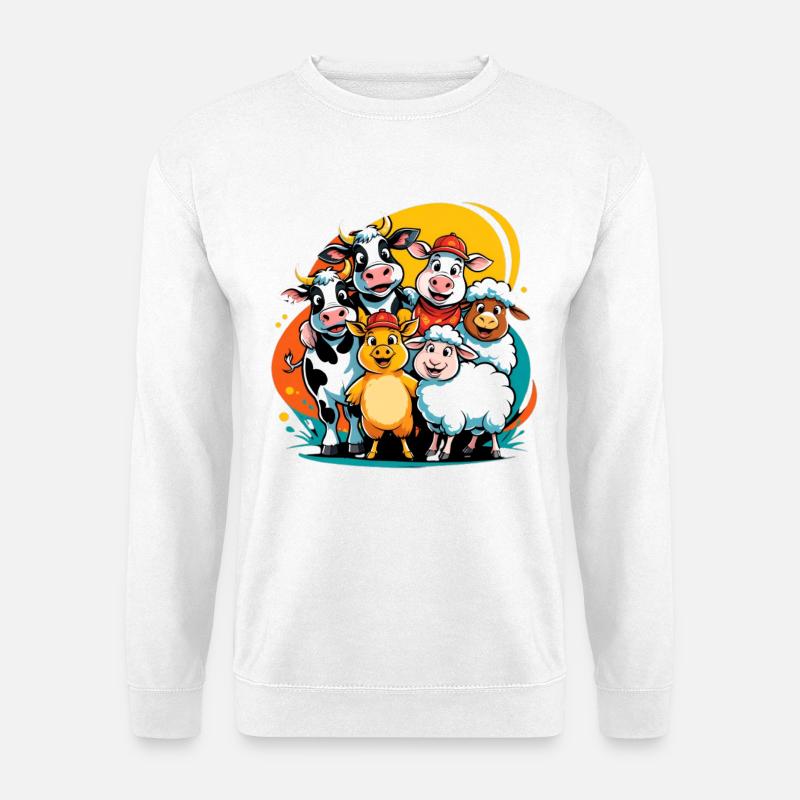 Liebliche Bauernhoftiere in Cartoon-Style - Unisex Pullover - Weiß