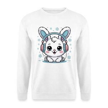 Lapin mignon avec des écouteurs et des flocons de neige - Sweat-shirt Unisexe - blanc - Devant