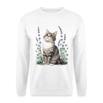 Elegante Katze mit Lavendel und Klee - Unisex Pullover - Weiß - Vorne