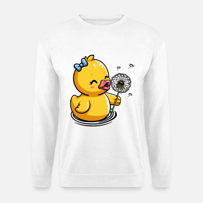 Küken mit Pusteblume und Schleife - Unisex Pullover - Weiß