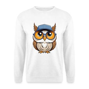 Cartoon Eule mit Brille und Cap - Unisex Pullover - Weiß - Vorne