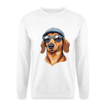 Lustiger Dackel mit Sonnenbrille und Mütze - Unisex Pullover - Weiß - Vorne