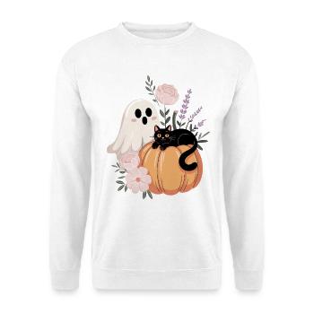 ghost pumpkin cat vintage flowers Halloween autumn - Unisex Sweatshirt - white - Front