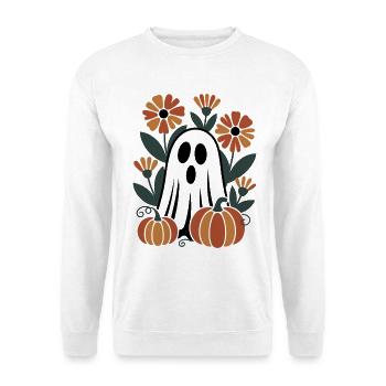 Geist Kürbis Blumen Retro Halloween Herbst - Unisex Pullover - Weiß - Vorne