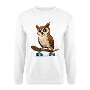 Eule auf Skateboard im Comic-Stil - Unisex Pullover - Weiß - Vorne