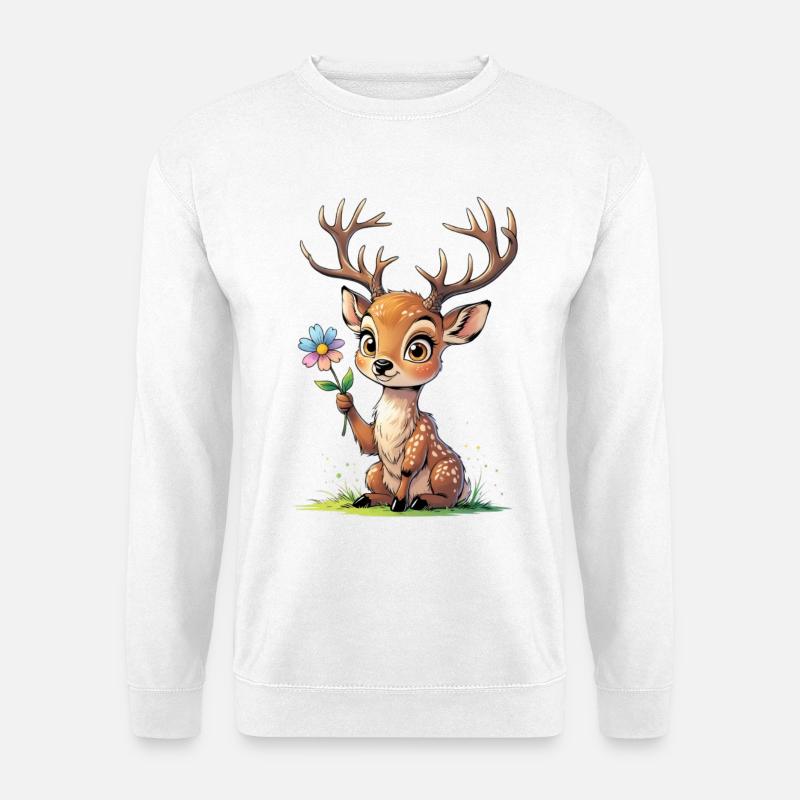 Niedlicher Rehkitz mit Blume - Unisex Pullover - Weiß