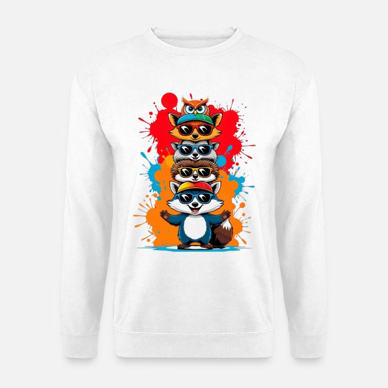 Lustige Tier-Sonnenbrillen-Karikatur - Unisex Pullover - Weiß