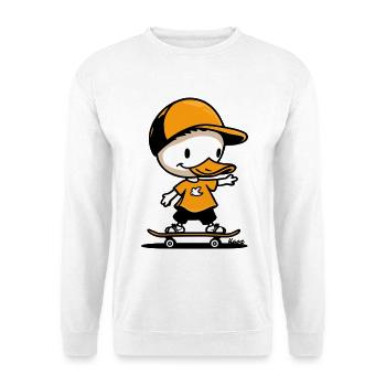 Verspielte Cartoon Ente mit Skateboard Design - Unisex Pullover - Weiß - Vorne