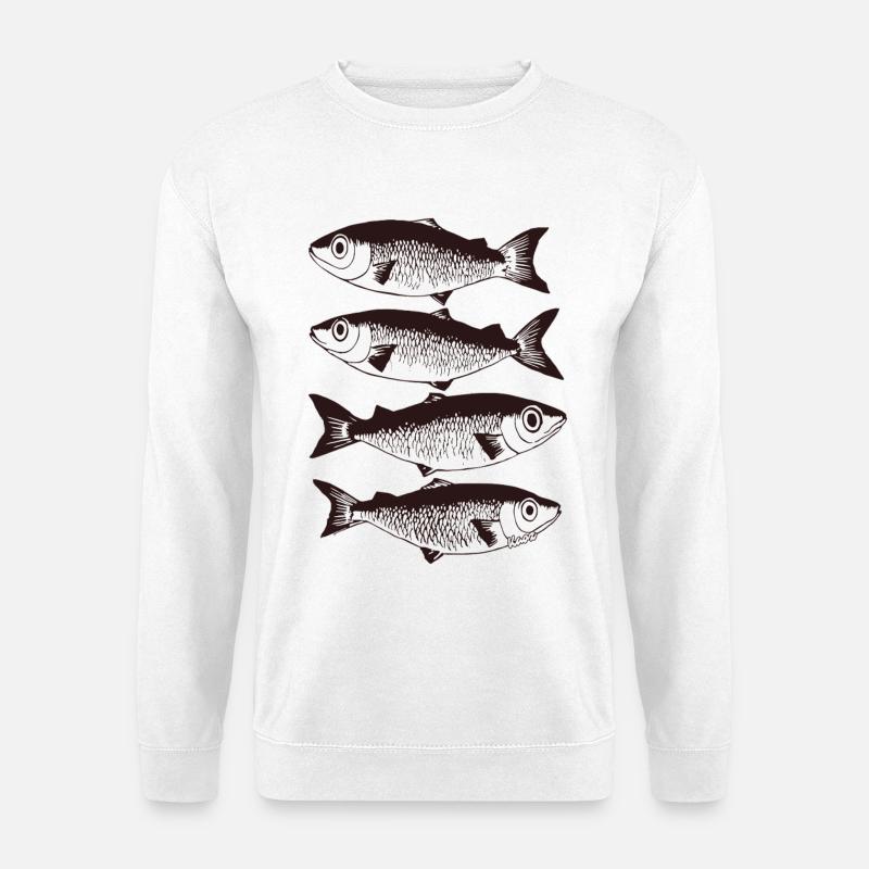 Stilisiertes Fischmuster - Unisex Pullover - Weiß