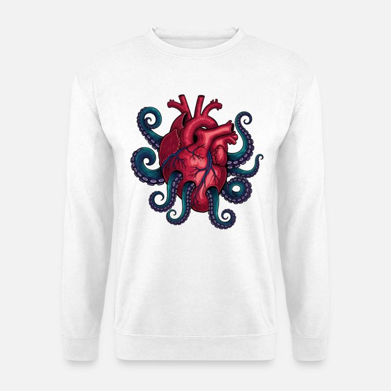 Herz trifft Tentakel Kunstdesign - Unisex Pullover - Weiß