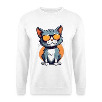 Lässige Katzenillustration mit Sonnenbrille - Unisex Pullover - Weiß - Vorne