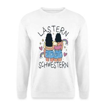 Beste Freundin Geschenk Partnerlook Lästern - Unisex Pullover - Weiß - Vorne - Alina (178cm) & Michal (187cm)