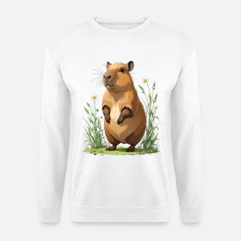 Capybara im Margeriten Blumenfeld - Unisex Pullover - Weiß