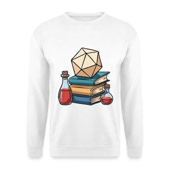 D20 sur les livres et potions de guérison – Dés de fantasy - Sweat-shirt Unisexe - blanc - Devant