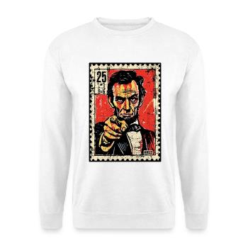 Abe Lincoln auf Briefmarke zeigt mit Finger - Unisex Pullover - Weiß - Vorne
