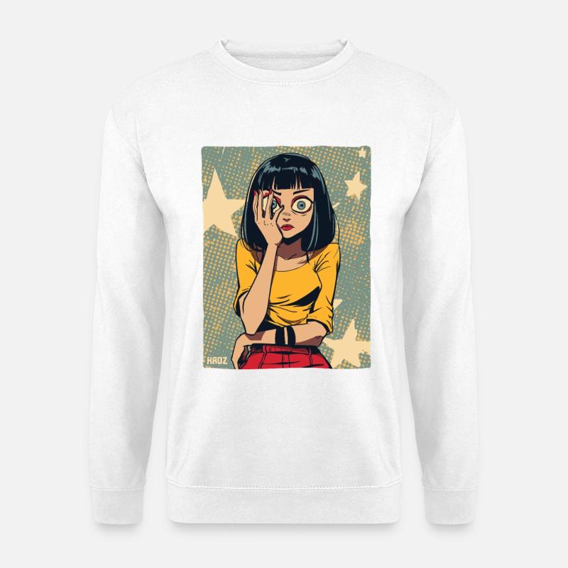 Popart Mädchen mit Sternen - Unisex Pullover - Weiß