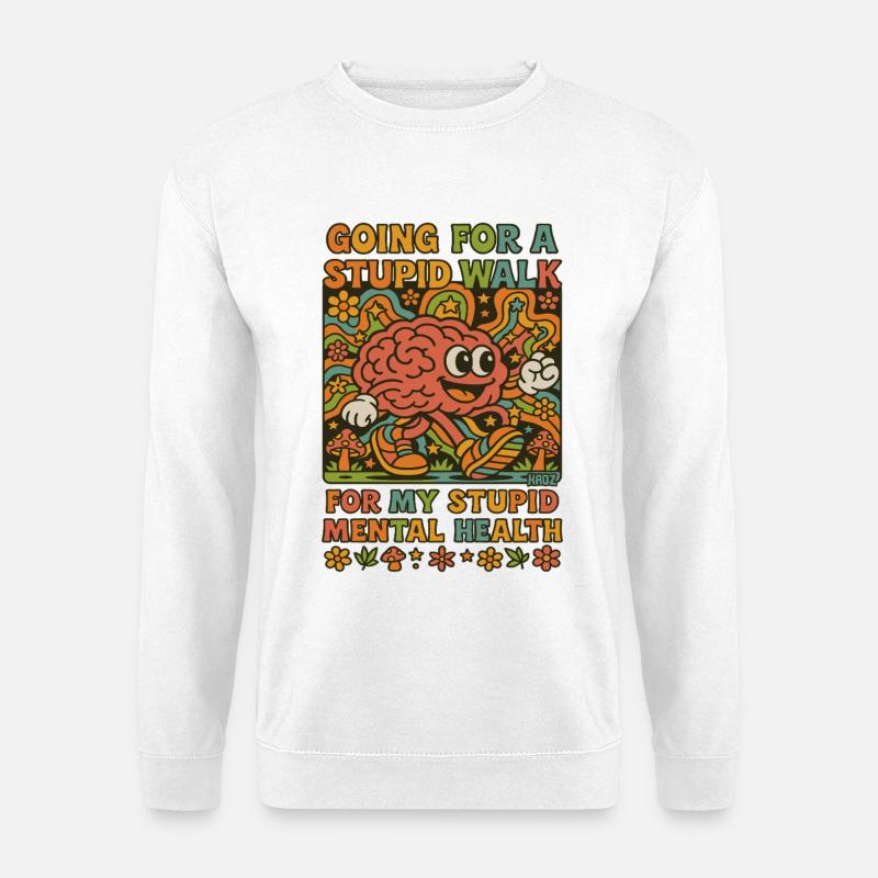 Stupid Walking Brain Retro Psychedelisch - Unisex Pullover - Weiß